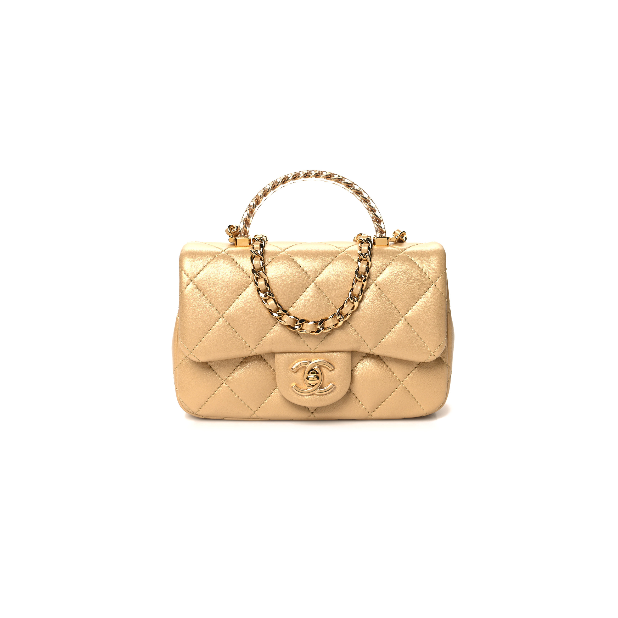CHANEL MASTER LAMBSKIN QUILTED MINI RESIN TOP HANDLE RECTANGULAR FLAP GOLD (19*12*6cm)